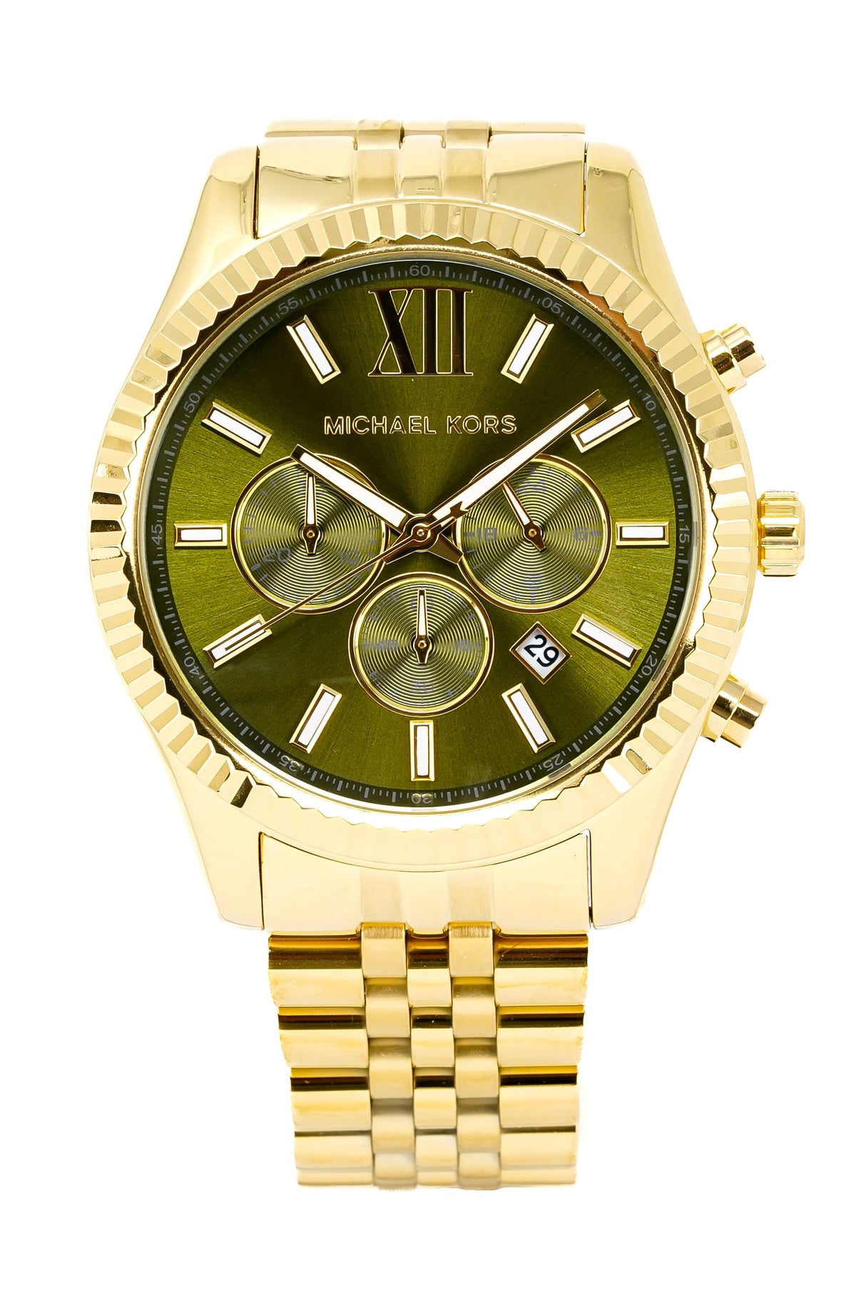 Michael Kors Watch Lexington Chronograph Gold Green MK8446