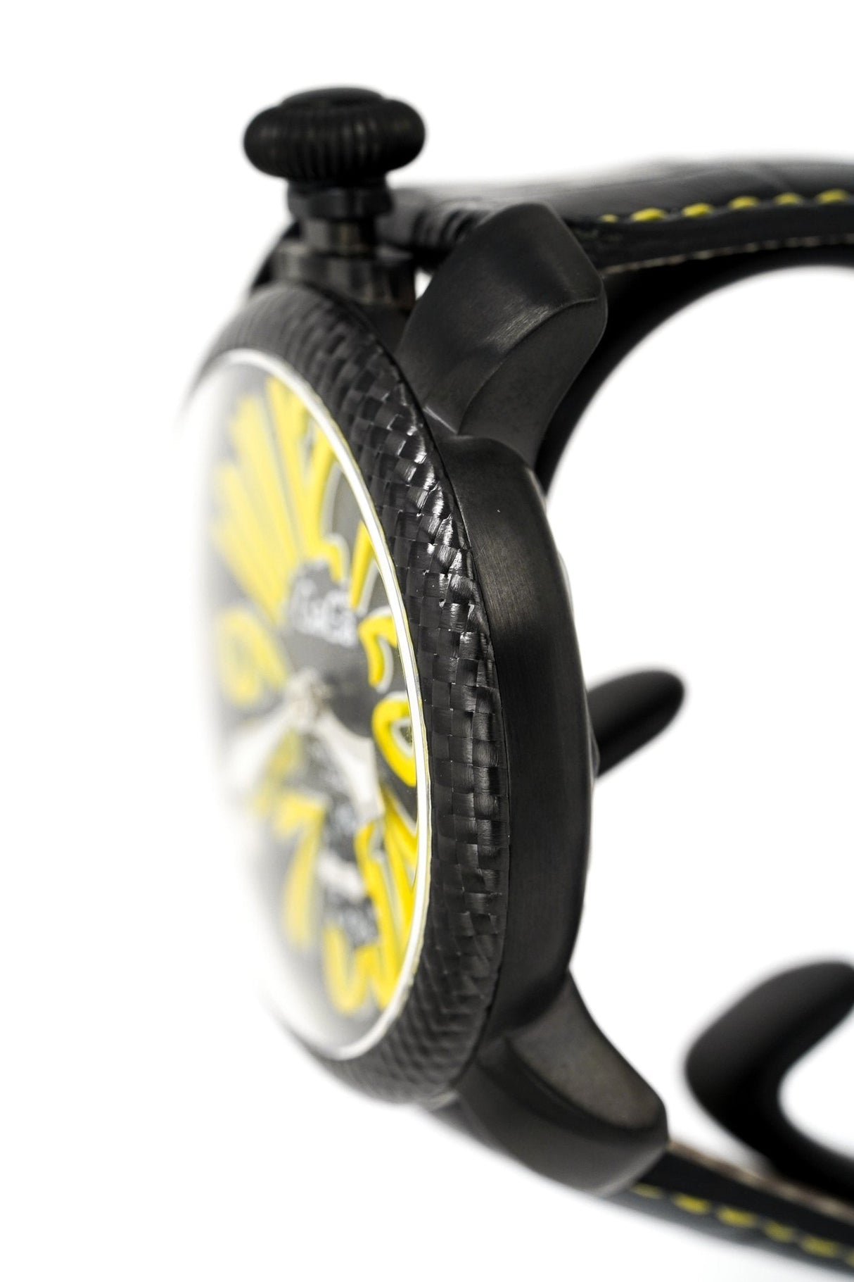 Gagà Milano Watch Manuale 48mm Carbon Fibre Yellow 5016.02 - Watches & Crystals