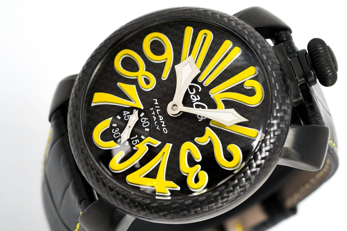 Gagà Milano Watch Manuale 48mm Carbon Fibre Yellow 5016.02 - Watches & Crystals