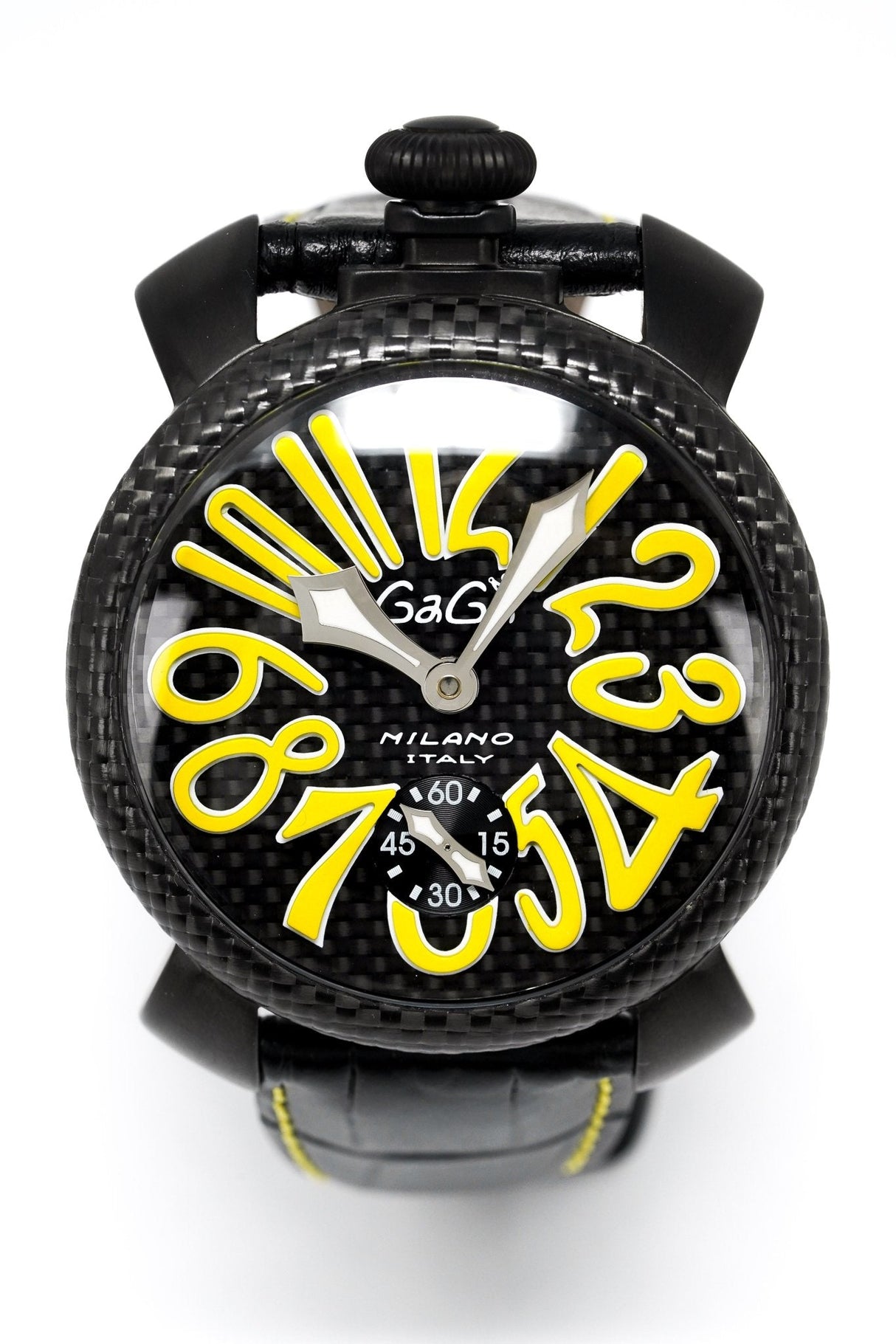 Gagà Milano Watch Manuale 48mm Carbon Fibre Yellow 5016.02 - Watches & Crystals