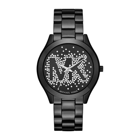 Michael Kors Ladies Watch Slim Runway Black 'MK' Gem Set MK3589 - Watches & Crystals