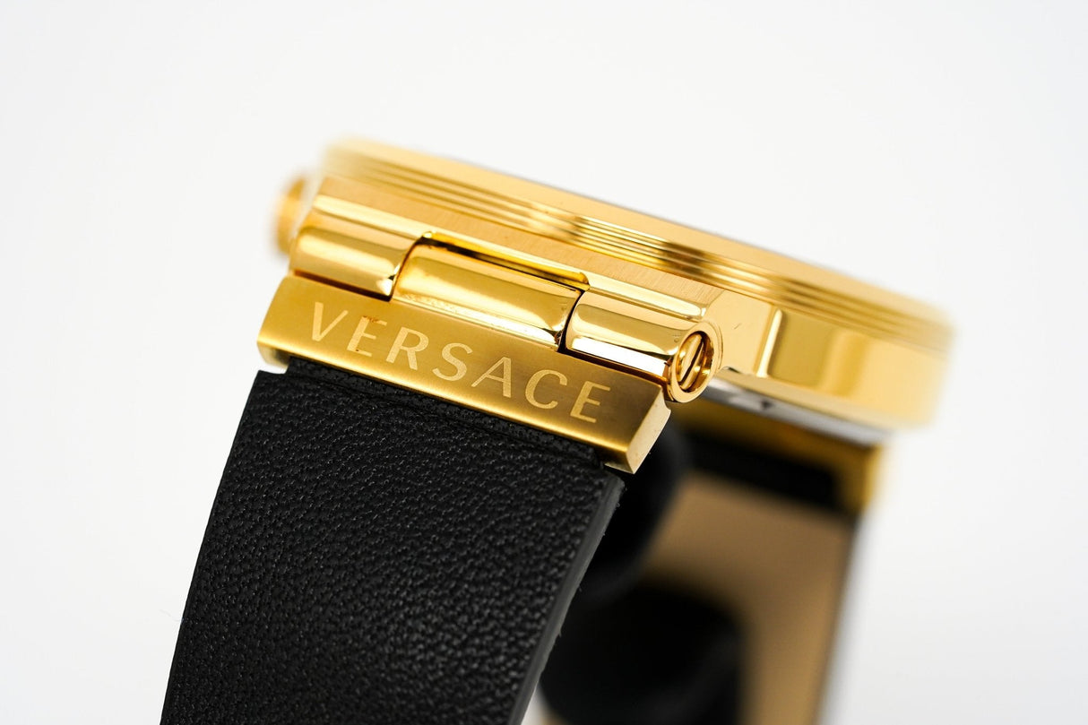 Versace Ladies Watch Greca Logo Gold Black Leather VEVH00320 - Watches & Crystals