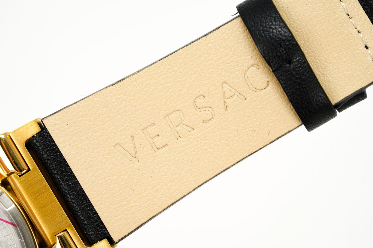 Versace Ladies Watch Greca Logo Gold Black Leather VEVH00320 - Watches & Crystals