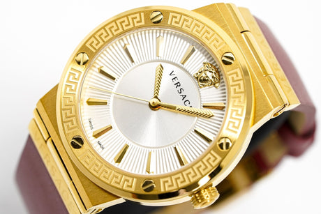 Versace Ladies Watch Greca Logo Gold Red Leather VEVH00420 - Watches & Crystals