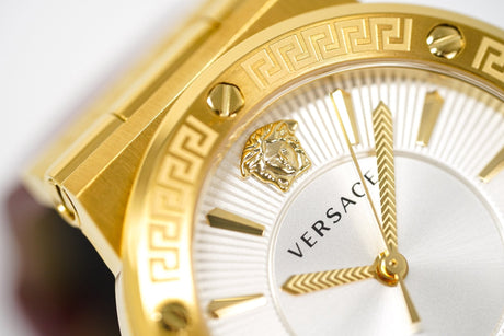 Versace Ladies Watch Greca Logo Gold Red Leather VEVH00420 - Watches & Crystals