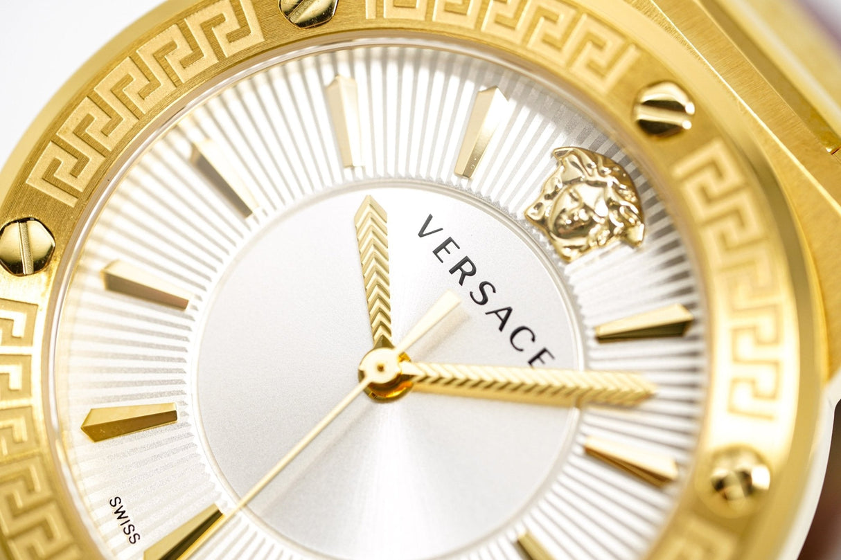 Versace Ladies Watch Greca Logo Gold Red Leather VEVH00420 - Watches & Crystals