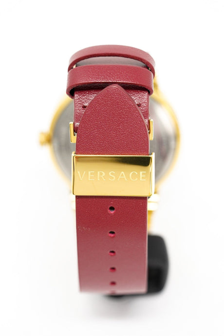 Versace Ladies Watch Greca Logo Gold Red Leather VEVH00420 - Watches & Crystals