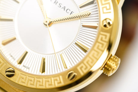 Versace Ladies Watch Greca Logo Gold Red Leather VEVH00420 - Watches & Crystals